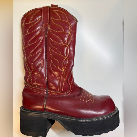 John Fluevog Red Flame Platform Cowboy Boots 8.5 READ - Picture 3 of 12